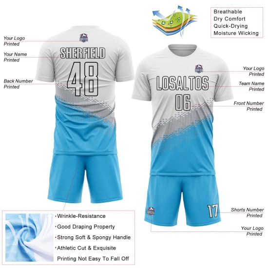 Blue-Black Sky Geometric Custom Gray Jersey Sublimation Uniform Gradient White Shape Soccer