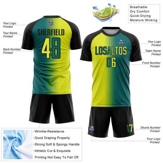 Fashion Jersey Yellow-Black Sublimation Neon Soccer Gradient Teal Custom Uniform