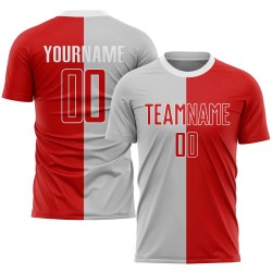 Fashion Split Soccer Gray Red-White Custom Jersey Sublimation Uniform