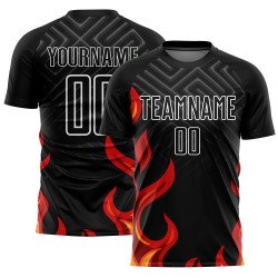 Jersey Custom Black Red-Gold Sublimation Uniform Soccer Flame