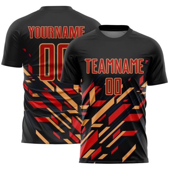 Jersey Black Gold Uniform Custom Sublimation Red-Old Soccer Lines Jersey Black Gold Uniform Custom Sublimation Red-Old Soccer Lines