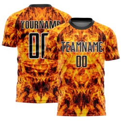Custom Flame Sublimation Yellow Jersey Black-White Soccer Uniform