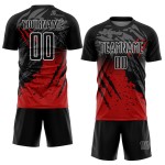 Black Custom Gradient Scratch Uniform Splash Soccer Red-White Sublimation Jersey