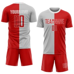 Fashion Split Soccer Gray Red-White Custom Jersey Sublimation Uniform