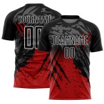 Black Custom Gradient Scratch Uniform Splash Soccer Red-White Sublimation Jersey