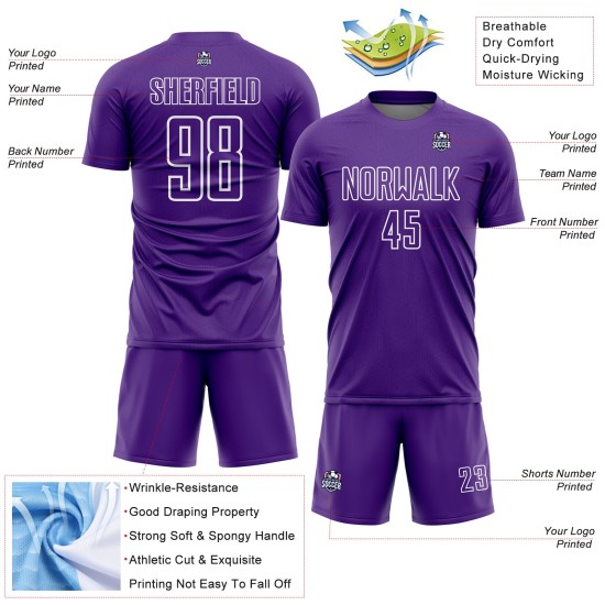 Custom Geometric Uniform White Shape Soccer Jersey Purple Sublimation