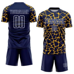 Gold-White Abstract Splash Uniform Navy Network Sublimation Soccer Jersey Custom