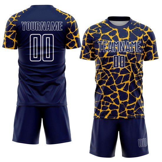 Gold-White Abstract Splash Uniform Navy Network Sublimation Soccer Jersey Custom Gold-White Abstract Splash Uniform Navy Network Sublimation Soccer Jersey Custom