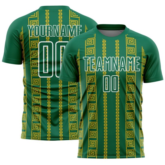 Sublimation Gold-White Shape Jersey Geometric Soccer Uniform Custom Kelly Green