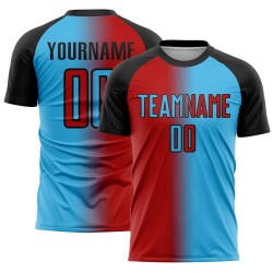 Blue Sublimation Sky Custom Soccer Gradient Uniform Red-Black Jersey Fashion