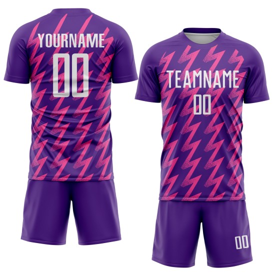 Jersey Shape Uniform Zigzag Soccer Purple Custom Sublimation White-Pink Jersey Shape Uniform Zigzag Soccer Purple Custom Sublimation White-Pink