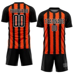 Soccer Sublimation Custom Uniform Line Jersey Black Orange-White