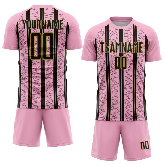 Uniform Stripe Soccer Light Sublimation Custom Jersey Gold Line Pink Black-Old
