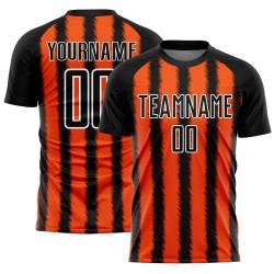Soccer Sublimation Custom Uniform Line Jersey Black Orange-White