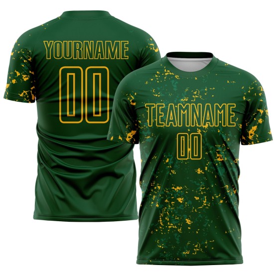 Sublimation Soccer Green Custom Green Uniform Jersey Gold-Kelly Abstract Fragment Art