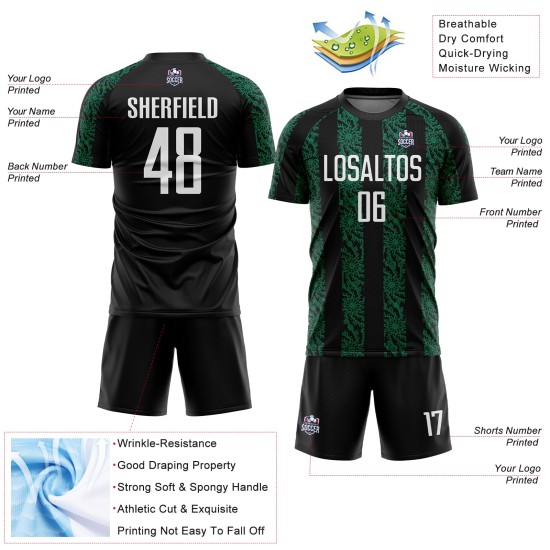 Sublimation Shape Uniform Abstract Jersey Soccer Black Green Custom White-Kelly