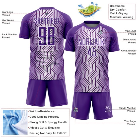 Purple Soccer Uniform Sublimation White Jersey Custom Lines