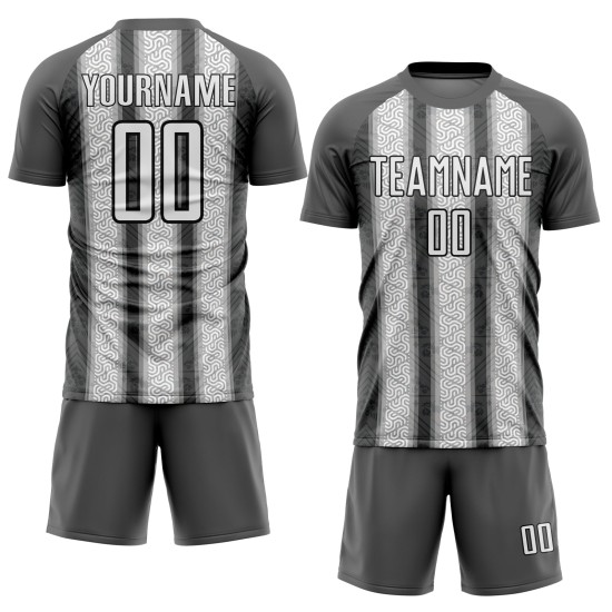 Uniform Gray Jersey Ethnic Steel White-Black Soccer Stripes Custom Sublimation Uniform Gray Jersey Ethnic Steel White-Black Soccer Stripes Custom Sublimation