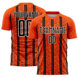 Line Sublimation Stripe Jersey Orange Black-White Soccer Uniform Custom