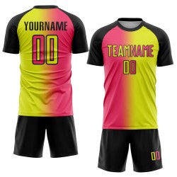 Jersey Neon Gradient Neon Pink-Black Soccer Custom Yellow Fashion Uniform Sublimation