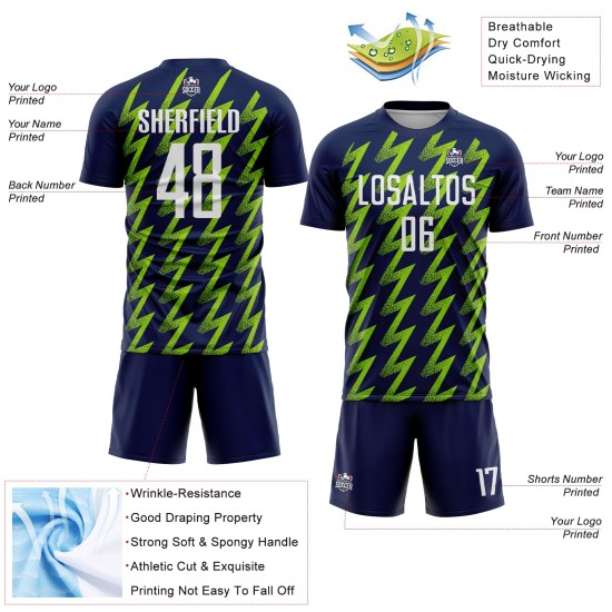 Navy Sublimation Soccer Shape Jersey Uniform Custom Zigzag Green White-Neon