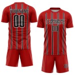 Sublimation Red Jersey Black-White Uniform Soccer Custom Stripe Line