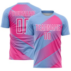 Light Jersey Sublimation Line Custom Uniform Soccer Blue Pink-White