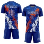 Royal Sublimation Jersey Custom Art Dripping Splatter Orange-White Soccer Uniform Royal Sublimation Jersey Custom Art Dripping Splatter Orange-White Soccer Uniform