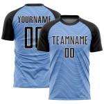 Black-White Soccer Uniform Jersey Lines Blue Custom Wavy Light Sublimation Black-White Soccer Uniform Jersey Lines Blue Custom Wavy Light Sublimation
