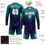 Sublimation Fade Soccer Sleeve Teal Long Uniform Fashion White-Navy Jersey Custom
