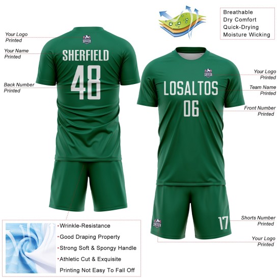 Custom Uniform Sublimation Green Kelly White Soccer Jersey Custom Uniform Sublimation Green Kelly White Soccer Jersey