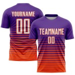 Pinstripe White-Orange Uniform Purple Custom Fade Fashion Soccer Jersey Sublimation Pinstripe White-Orange Uniform Purple Custom Fade Fashion Soccer Jersey Sublimation