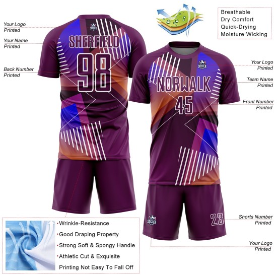 Shapes Jersey Soccer White Purple Sublimation Geometric Uniform Custom