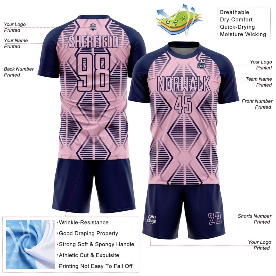 Soccer Shapes Geometric Jersey Pink Custom Uniform Light Navy Sublimation