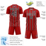 Sublimation Red Jersey Black-White Uniform Soccer Custom Stripe Line