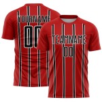 Sublimation Red Jersey Black-White Uniform Soccer Custom Stripe Line
