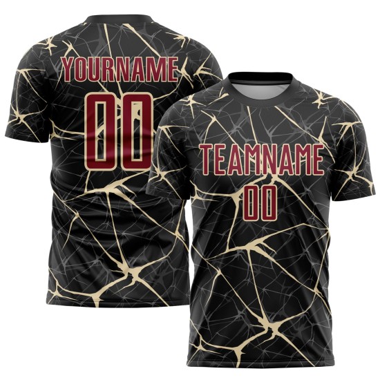 Black Jersey Sublimation Uniform Custom Crimson-City Soccer Cream Black Jersey Sublimation Uniform Custom Crimson-City Soccer Cream
