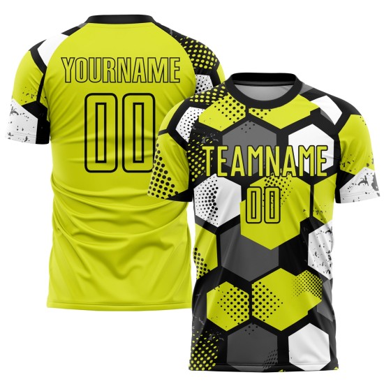 Jersey Yellow Sublimation Uniform Custom Neon Soccer Black-White