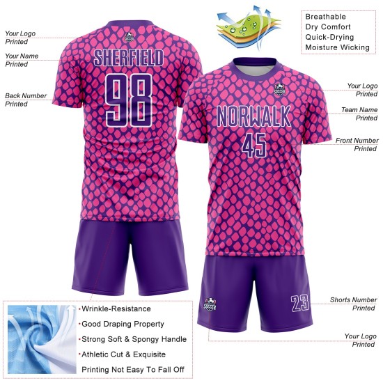 Soccer Sublimation Jersey Purple-White Uniform Skin Custom Snake Pink Soccer Sublimation Jersey Purple-White Uniform Skin Custom Snake Pink