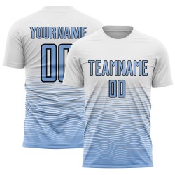 White Light Blue-Black Custom Gradient Line Uniform Soccer Jersey Sublimation