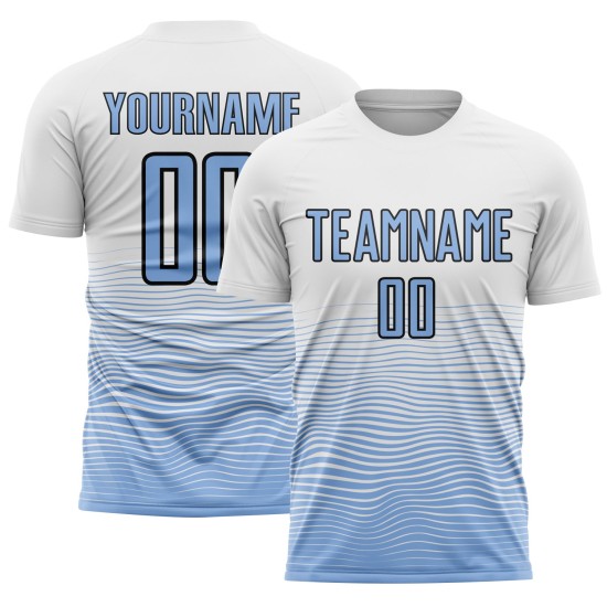 White Light Blue-Black Custom Gradient Line Uniform Soccer Jersey Sublimation