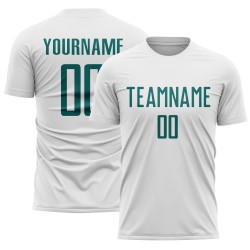 White Soccer Custom Sublimation Jersey Teal Uniform