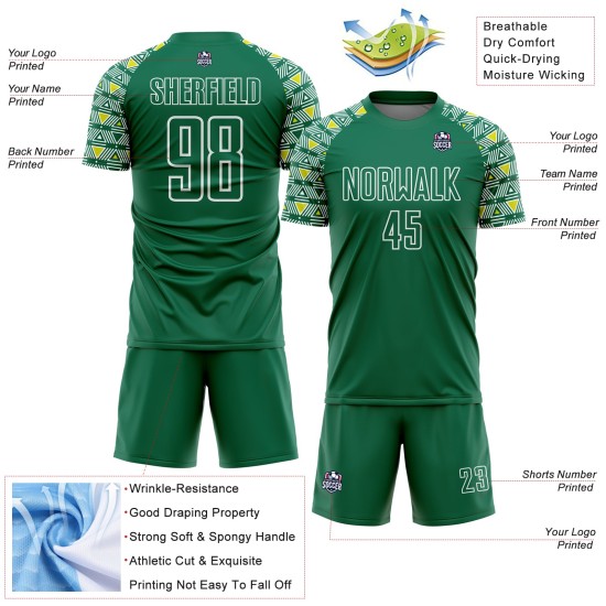 Sublimation Geometric Uniform Soccer Custom White Jersey Green Shape Kelly