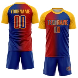 Fashion Soccer Sublimation Uniform Royal Red-Gold Custom Gradient Jersey