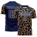 Gold-White Abstract Splash Uniform Navy Network Sublimation Soccer Jersey Custom Gold-White Abstract Splash Uniform Navy Network Sublimation Soccer Jersey Custom