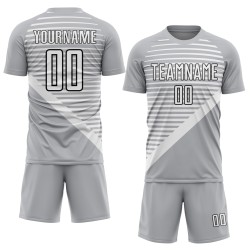 White-Black Jersey Uniform Gray Sublimation Custom Stripes Soccer