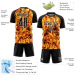 Custom Flame Sublimation Yellow Jersey Black-White Soccer Uniform