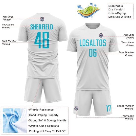 White Soccer Lakes Jersey Sublimation Uniform Custom Blue