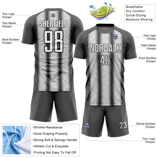 Uniform Gray Jersey Ethnic Steel White-Black Soccer Stripes Custom Sublimation Uniform Gray Jersey Ethnic Steel White-Black Soccer Stripes Custom Sublimation