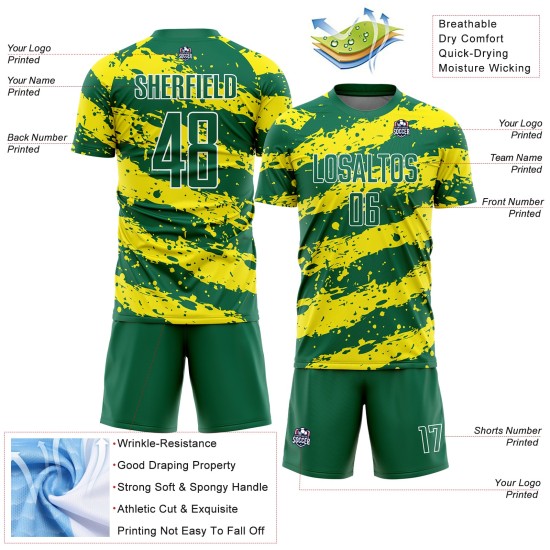 Light Green Kelly Jersey Soccer Splash Sublimation Custom Uniform Yellow-White